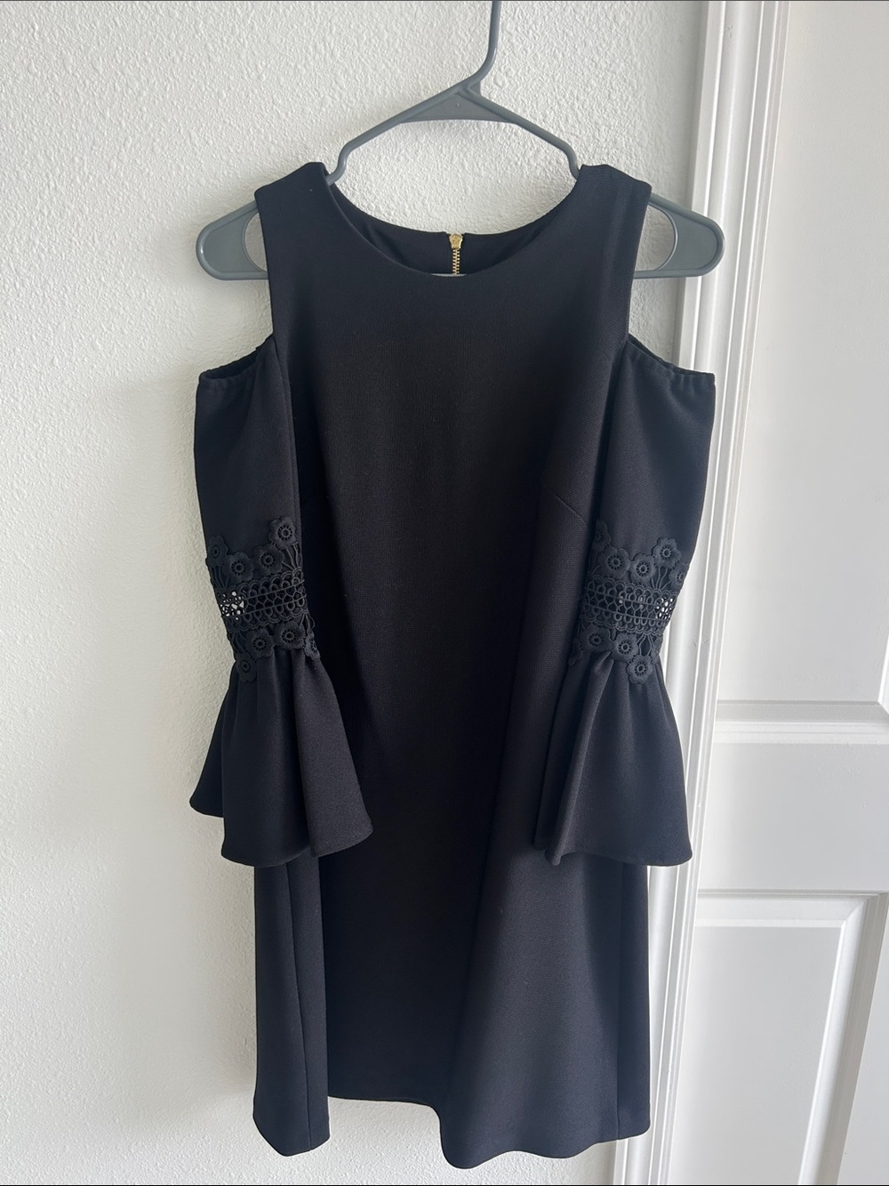 Eliza J Black Cold-Shoulder Lace-Trim Mini Dress
